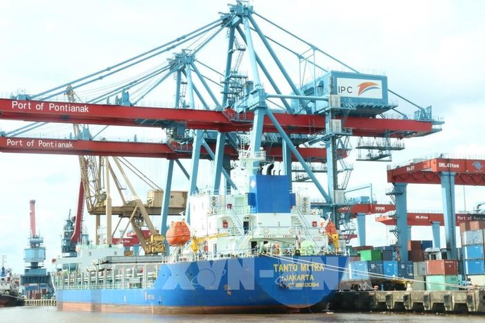 Hệ thống cẩu hàng hóa tại cảng Pontianak, Tây Kalimantan, Indonesia. Ảnh: Đỗ Quyên - PV TTXVN tại Indonesia 