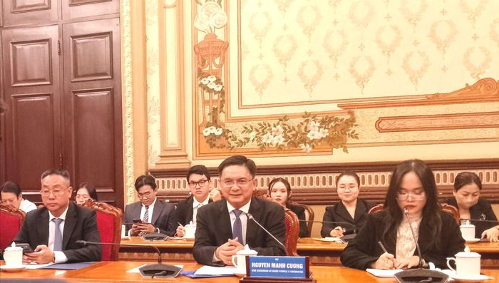  Phó Chủ tịch UBND TPHCM Nguyễn Mạnh Cường phát biểu tại buổi tiếp. Ảnh: MINH CHÂU 