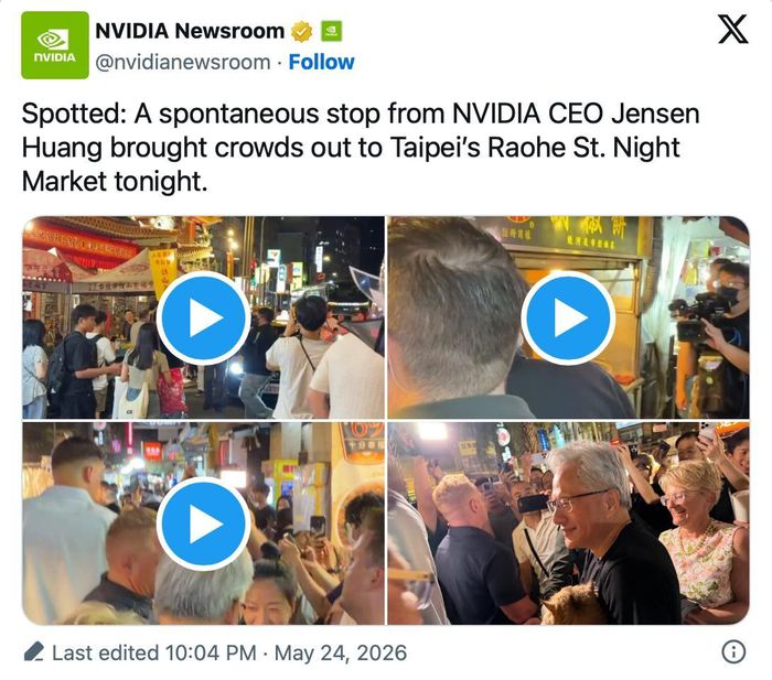 Nvidia đăng tải hình ảnh CEO của tập đoàn đi dạo ở chợ đêm ở Đài Bắc, Đài Loan.