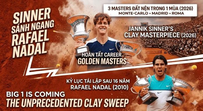 Sau 16 năm, kỷ lục của Nadal đã được Sinner tái lập