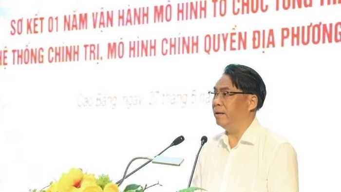 Đồng chí Phan Thăng An, Ủy viên Trung ương Đảng, Bí thư Tỉnh ủy Cao Bằng phát biểu ý kiến tại hội nghị. (Ảnh: Báo Cao Bằng)