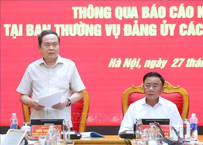 Chủ tịch Quốc hội Trần Thanh Mẫn, Trưởng Đoàn kiểm tra, giám sát số 11 của Bộ Chính trị phát biểu chỉ đạo Hội nghị: Ảnh: Phương Hoa/TTXVN