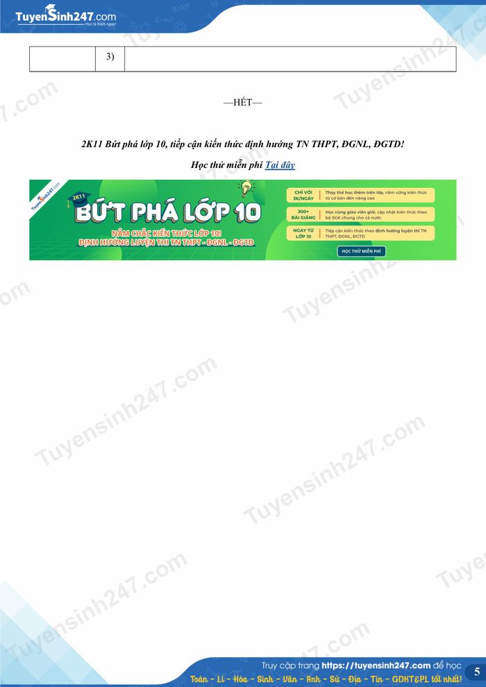 Đáp án Đề thi môn Toán thi vào lớp 10 tại Lạng Sơn