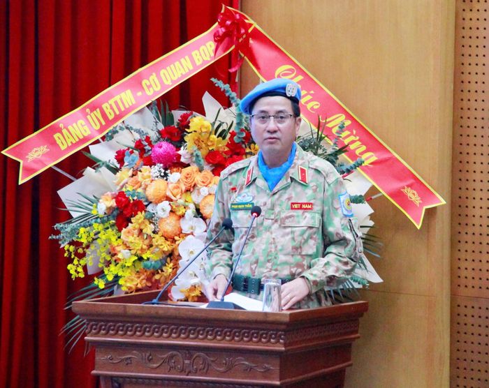 Cục trưởng Cục Gìn giữ hòa bình Việt Nam, Thiếu tướng Phạm Mạnh Thắng phát biểu tại Hội nghị