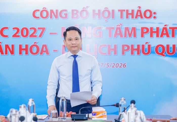Lễ công bố thông tin Hội thảo quốc tế “APEC 2027 – Nâng tầm phát triển văn hóa - du lịch Phú Quốc” diễn ra sáng 27/5 tại Hà Nội. Ảnh: Quang Vinh.