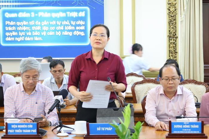 Giám đốc Sở Tư pháp TP.HCM Nguyễn Thị Hồng Hạnh phát biểu tại hội thảo. Ảnh: Cổng thông tin điện tử UBND TP.HCM
