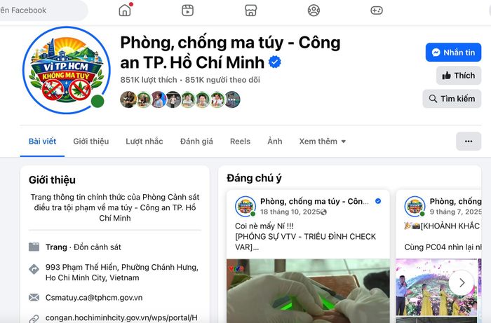  Fanpage Phòng, chống ma túy - Công an TP.HCM. Ảnh chụp màn hình 