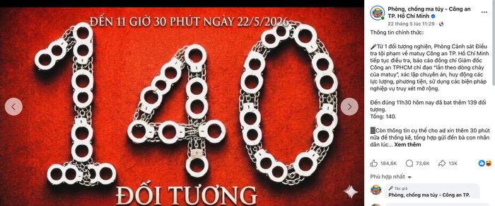 Một bài đăng hút lượt tương tác lớn trên fanpage phòng, chống ma túy của Công an TP.HCM.