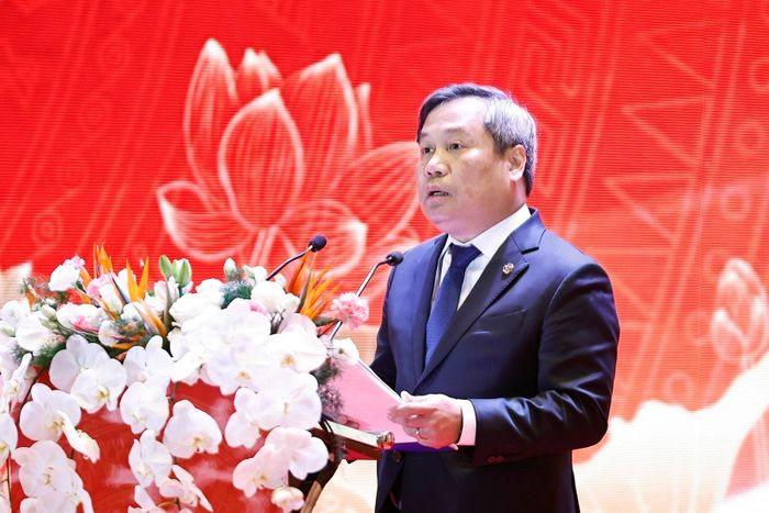 Chủ tịch UBND thành phố Hà Nội Vũ Đại Thắng phát biểu chào mừng hội nghị. Ảnh: Doãn Tấn - TTXVN