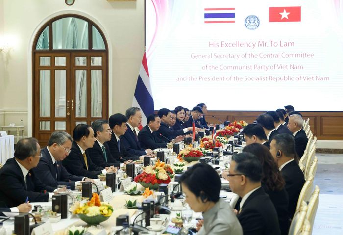 Tổng Bí thư, Chủ tịch nước Tô Lâm hội đàm chính thức với Thủ tướng Thái Lan Anutin Charnvirakul. Ảnh: Thống Nhất – TTXVN