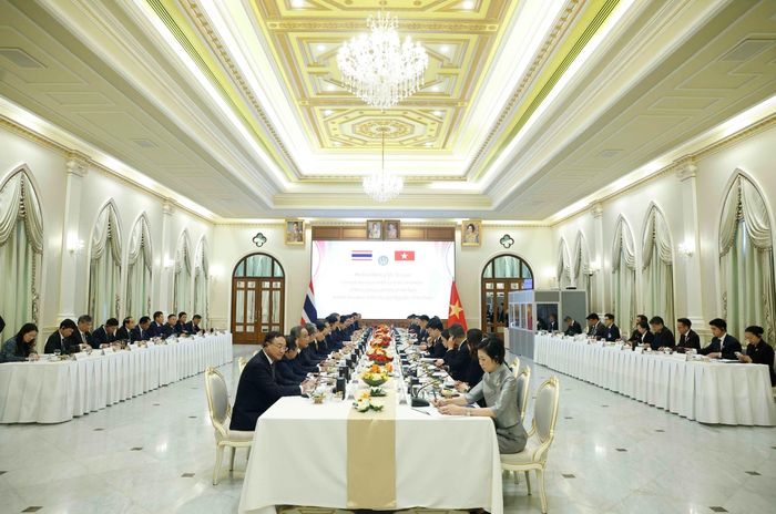 Tổng Bí thư, Chủ tịch nước Tô Lâm và Thủ tướng Thái Lan Anutin Charnvirakul cùng đoàn đại biểu cấp cao hai nước hội đàm chính thức. Ảnh: Thống Nhất – TTXVN
