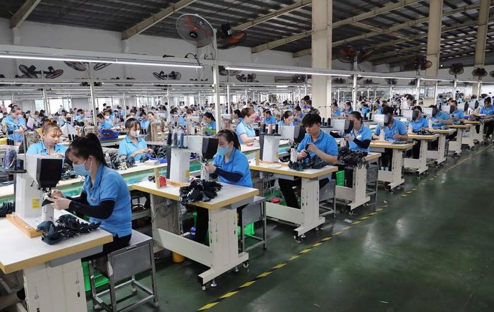Công ty Giày Viễn Thịnh áp dụng tự động hóa trong sản xuất. Trong ảnh: Dây chuyền may gia công giày tại Công ty giày Viễn Thịnh – KCN Long Hậu, tỉnh Tây Ninh. Ảnh: Thành Phương – TTXVN