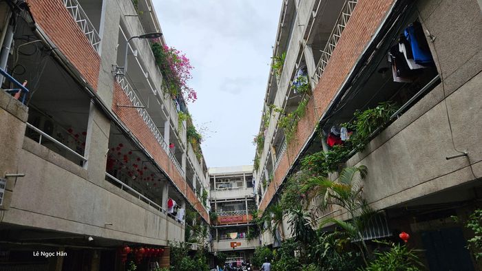 Ông Nguyễn Đình Tư đứng trước mặt tiền chung cư 482A Nơ Trang Long, phường Bình Lợi Trung, thành phố Hồ Chí Minh. Ảnh: Lê Ngọc Hân