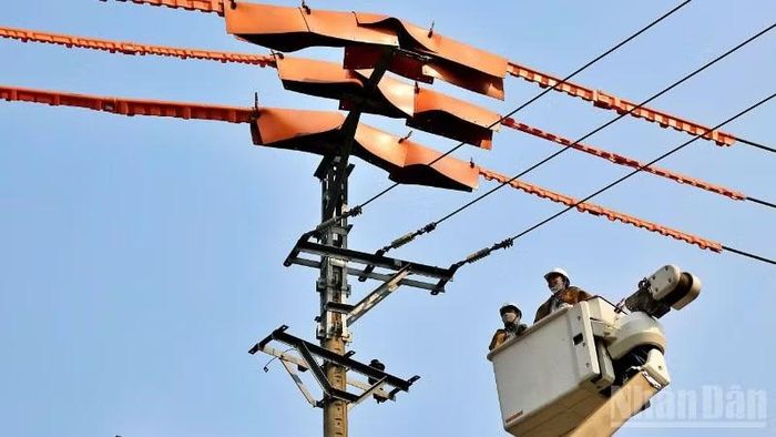 Công nhân Điện lực Đà Nẵng thi công bảo dưỡng lưới điện.