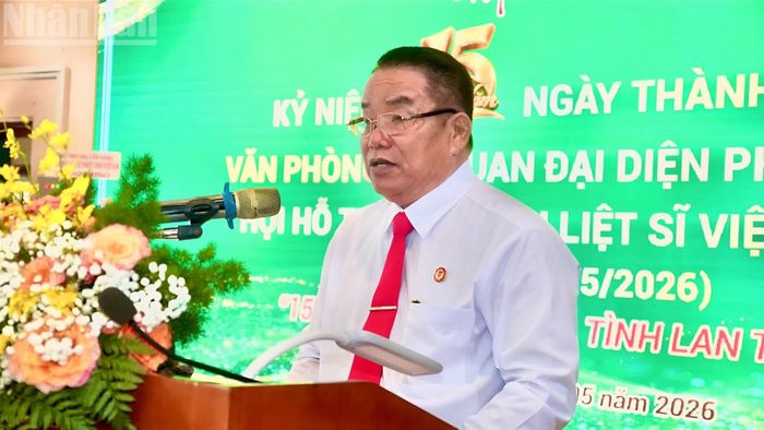 Ông Phan Văn Cường, Phó Trưởng Văn phòng Cơ quan đại diện phía Nam, Hội Hỗ trợ gia đình liệt sĩ Việt Nam phát biểu.