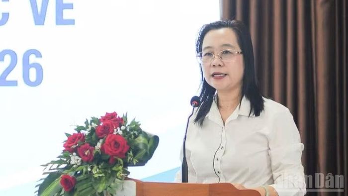 Phó Giám đốc Sở Văn hóa, Thể thao và Du lịch thành phố Đà Nẵng Nguyễn Thu Phương phát biểu tại hội nghị.