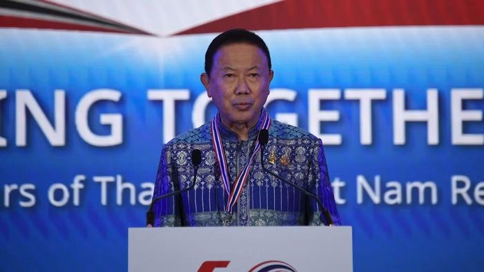 Ông Sanan Angubolkul, Chủ tịch cấp cao Phòng Thương mại Thái Lan và Liên đoàn Phòng Thương mại Thái Lan, Chủ tịch Hội Hữu nghị Thái Lan-Việt Nam. (Ảnh: MINH THẮNG)