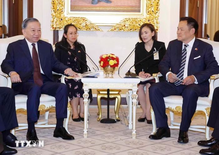 Tổng Bí thư, Chủ tịch nước Tô Lâm và Thủ tướng Thái Lan Anutin Charnvirakul hội đàm hẹp. Ảnh: TTXVN