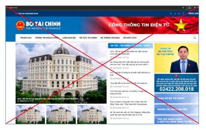 Ảnh chụp màn hình một số website giả mạo Bộ Tài chính (Ảnh do Bộ Tài chính cung cấp)