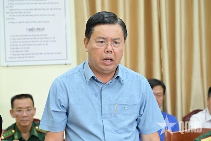Đồng chí Nguyễn Tiến Hải, Bí thư Tỉnh ủy An Giang phát biểu tại buổi làm việc.