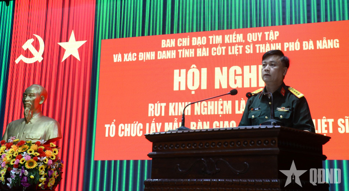  Đại tá Võ Văn Tuấn, Chính ủy Bộ CHQS TP Đà Nẵng, Phó trưởng ban Chỉ đạo tìm kiếm, quy tập và xác định danh tính hài cốt liệt sĩ TP Đà Nẵng phát biểu kết luận. 