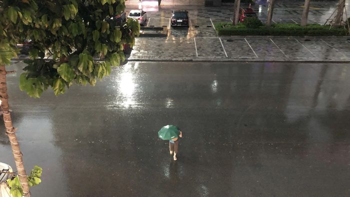  Cơn mưa xuất hiện ở khu vực Hà Đông (TP Hà Nội) tối 28-5 giúp giải nhiệt sau nhiều ngày oi nóng. Ảnh: PHÚC HẬU 