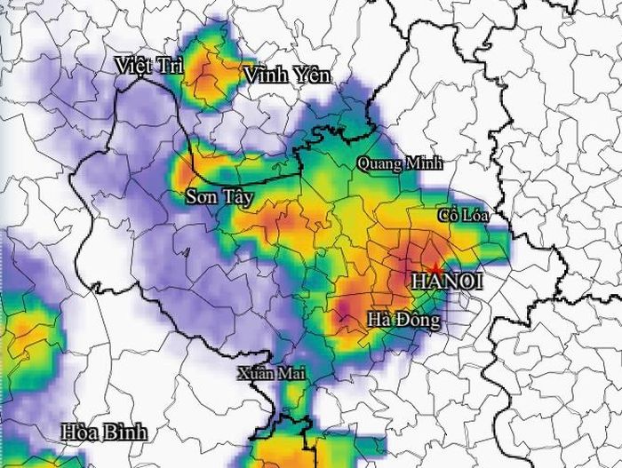  Cập nhật ảnh radar thời tiết Hà Nội với ổ dông cục bộ đang gây mưa lúc 18 giờ 