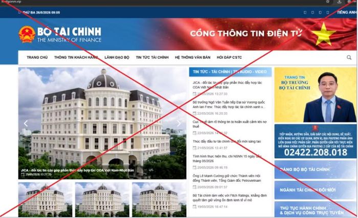 Một trong những trang web giả mạo Bộ Tài chính.
