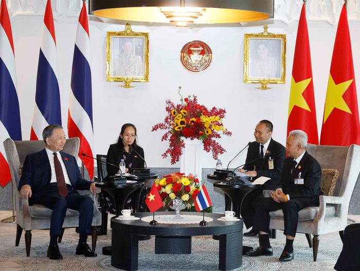 Tổng Bí thư, Chủ tịch nước Tô Lâm hội kiến Chủ tịch Quốc hội Thái Lan Sophon Saram. Ảnh: TTXVN
