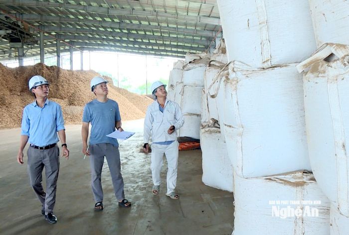 Lãnh đạo Công ty CP năng lượng xanh Ka-Grimex kiểm tra lô hàng xuất khẩu. Ảnh: Thu Vinh