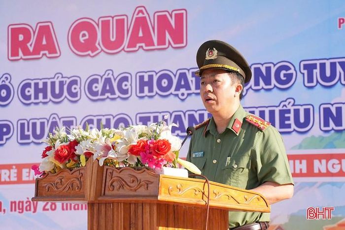 Đại tá Nguyễn Trung Kiên - Phó Giám đốc Công an tỉnh phát động triển khai kế hoạch tuyên truyền, phổ biến, giáo dục pháp luật năm 2026.