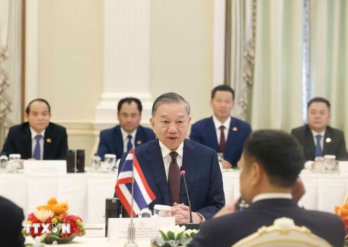 Tổng Bí thư, Chủ tịch nước Tô Lâm phát biểu tại cuộc hội đàm chính thức với Thủ tướng Thái Lan Anutin Charnvirakul. (Ảnh: Thống Nhất/TTXVN)