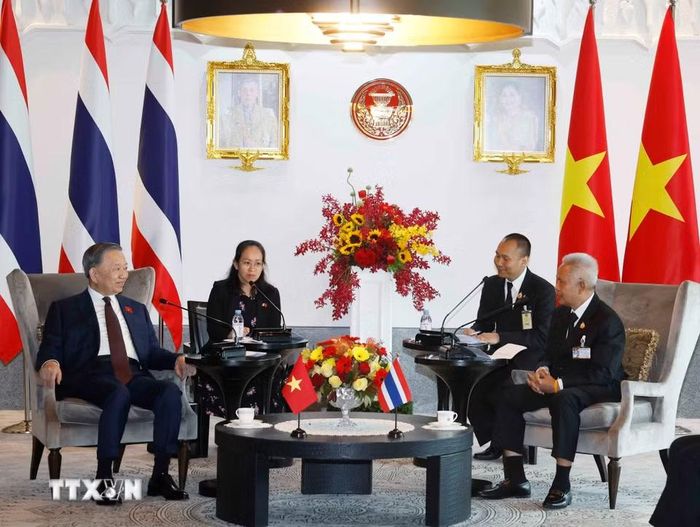 Tổng Bí thư, Chủ tịch nước Tô Lâm hội kiến Chủ tịch Quốc hội Thái Lan Sophon Saram. (Ảnh: Thống Nhất/TTXVN)