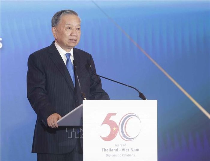 Tổng Bí thư, Chủ tịch nước Tô Lâm phát biểu tại Diễn đàn Doanh nghiệp Việt Nam - Thái Lan. Ảnh: Thống Nhất/TTXVN