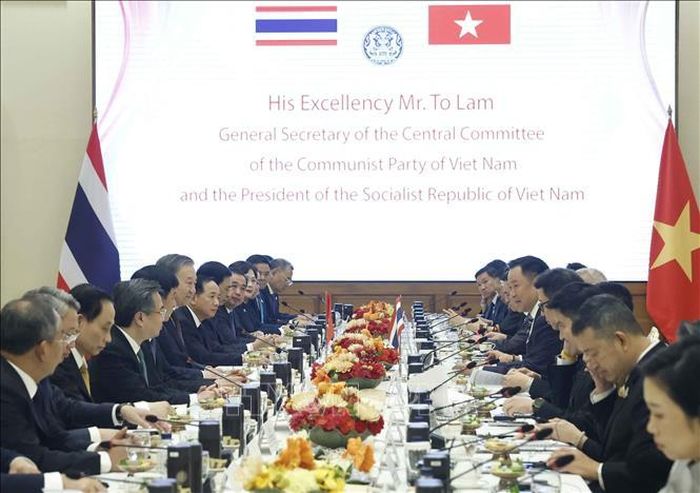 Tổng Bí thư, Chủ tịch nước Tô Lâm hội đàm chính thức với Thủ tướng Thái Lan Anutin Charnvirakul. Ảnh: Thống Nhất/TTXVN