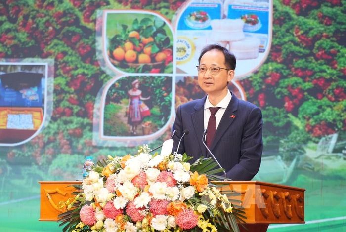 Ông Vương Quần, đại diện lâm thời Đại sứ quán Trung Quốc tại Việt Nam phát biểu tại hội nghị. Ảnh: Việt Hùng - TTXVN