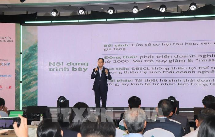 Chuyên gia phân tích báo cáo Kinh tế thường niên vùng ĐBSCL 2025. Ảnh: Thu Hiền - TTXVN 