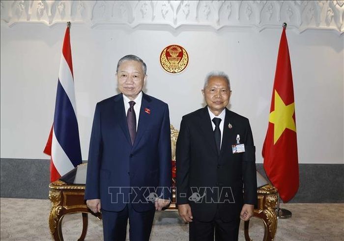 Tổng Bí thư, Chủ tịch nước Tô Lâm đã hội kiến Chủ tịch Quốc hội kiêm Chủ tịch Hạ viện Thái Lan Sophon Saram. Ảnh: TTXVN