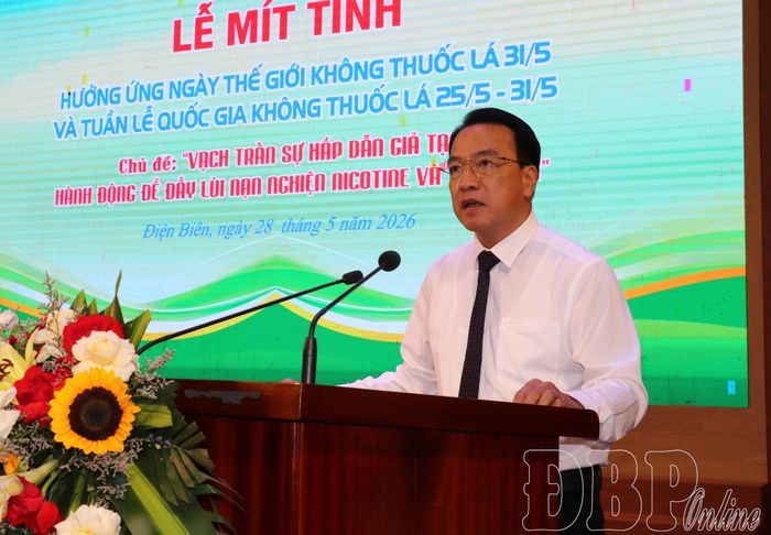 Ông Phạm Giang Nam, Giám đốc Sở Y tế, Phó Trưởng ban Thường trực Ban Chỉ đạo Phòng, chống tác hại của thuốc lá tỉnh phát biểu tại lễ mít tinh.