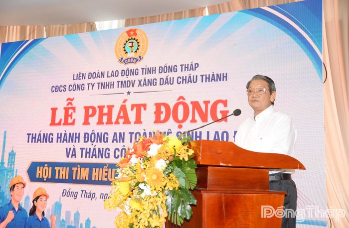 Ông Nguyễn Văn Hằng, Chủ tịch HĐTV Công ty TNHH TMDV Xăng dầu Châu Thành phát biểu tại Lễ phát động.