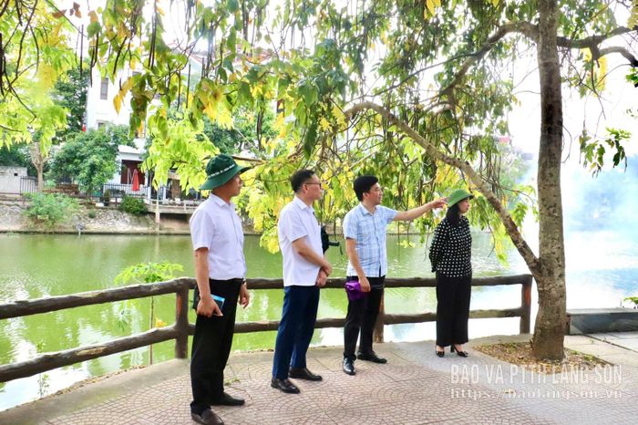 Các thành viên đoàn giám sát kiểm tra tại hồ điều hòa Khu đô thị Phú Lộc 
