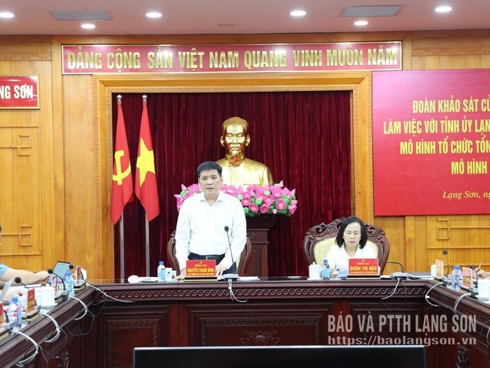 Đồng chí Nguyễn Thanh Bình, Phó Trưởng Ban Tổ chức Trung ương phát biểu tại buổi làm việc