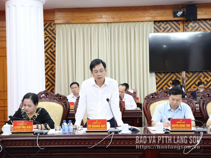 Đồng chí Vũ Hoàng Quý, Ủy viên Ban Thường vụ Tỉnh ủy, Chủ nhiệm Ủy ban Kiểm tra Tỉnh ủy phát biểu tại buổi làm việc