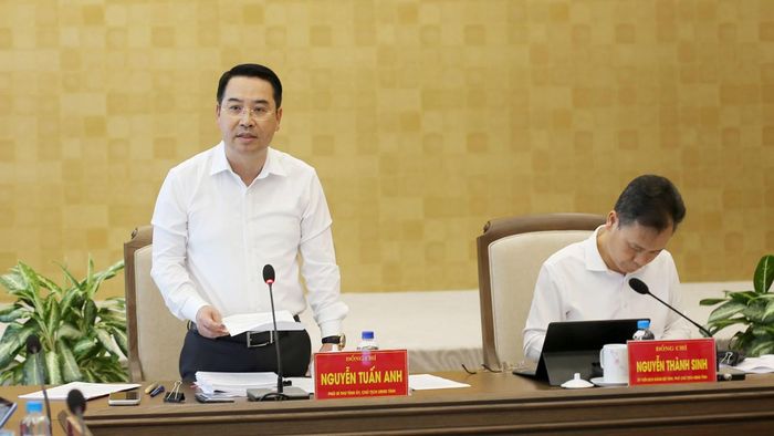 Đồng chí Nguyễn Tuấn Anh - Phó Bí thư Tỉnh ủy, Chủ tịch UBND tỉnh phát biểu tại hội nghị.