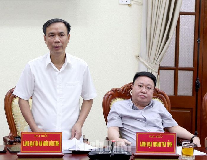 Đại diện lãnh đạo Tòa án nhân dân tỉnh phát biểu tại hội nghị.