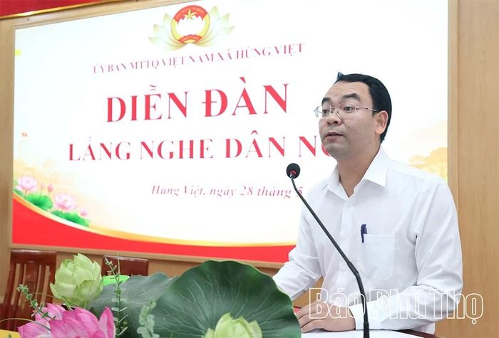 Lãnh đạo Ủy ban MTTQ Việt Nam xã Hùng Việt phát biểu tại diễn đàn.