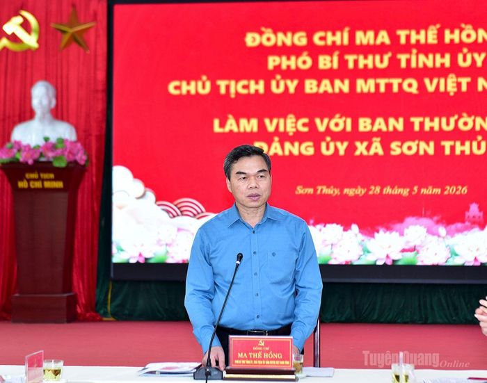 Phó Bí thư Tỉnh ủy, Chủ tịch Ủy ban MTTQ Việt Nam tỉnh Ma Thế Hồng phát biểu kết luận buổi làm việc.