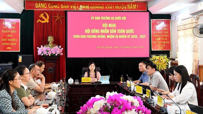 Đồng chí Lê Thị Thanh Trà, Ủy viên BCH Đảng bộ tỉnh, Phó Chủ tịch HĐND tỉnh chủ trì hội nghị tại điểm cầu HĐND tỉnh Tuyên Quang.