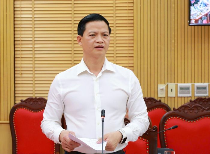 Chủ tịch UBND tỉnh Vương Quốc Tuấn dự và phát biểu tại hội nghị. Ảnh: Đồng Văn Thưởng
