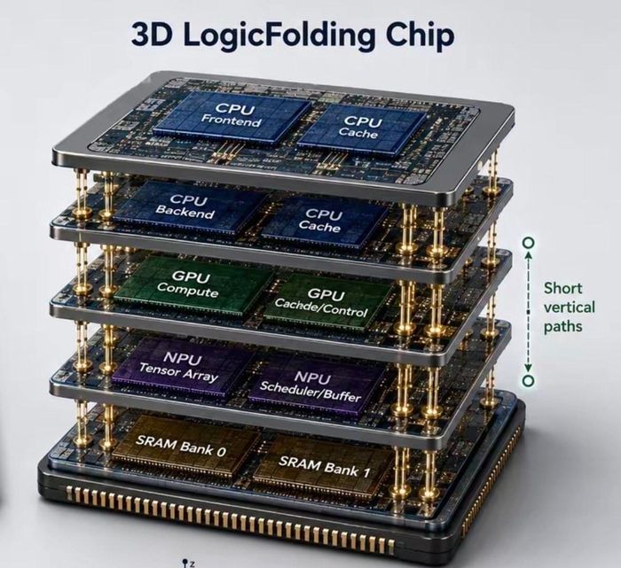 Hình vẽ mô phỏng chip Huawei dùng công nghệ đóng gói Logic Folding